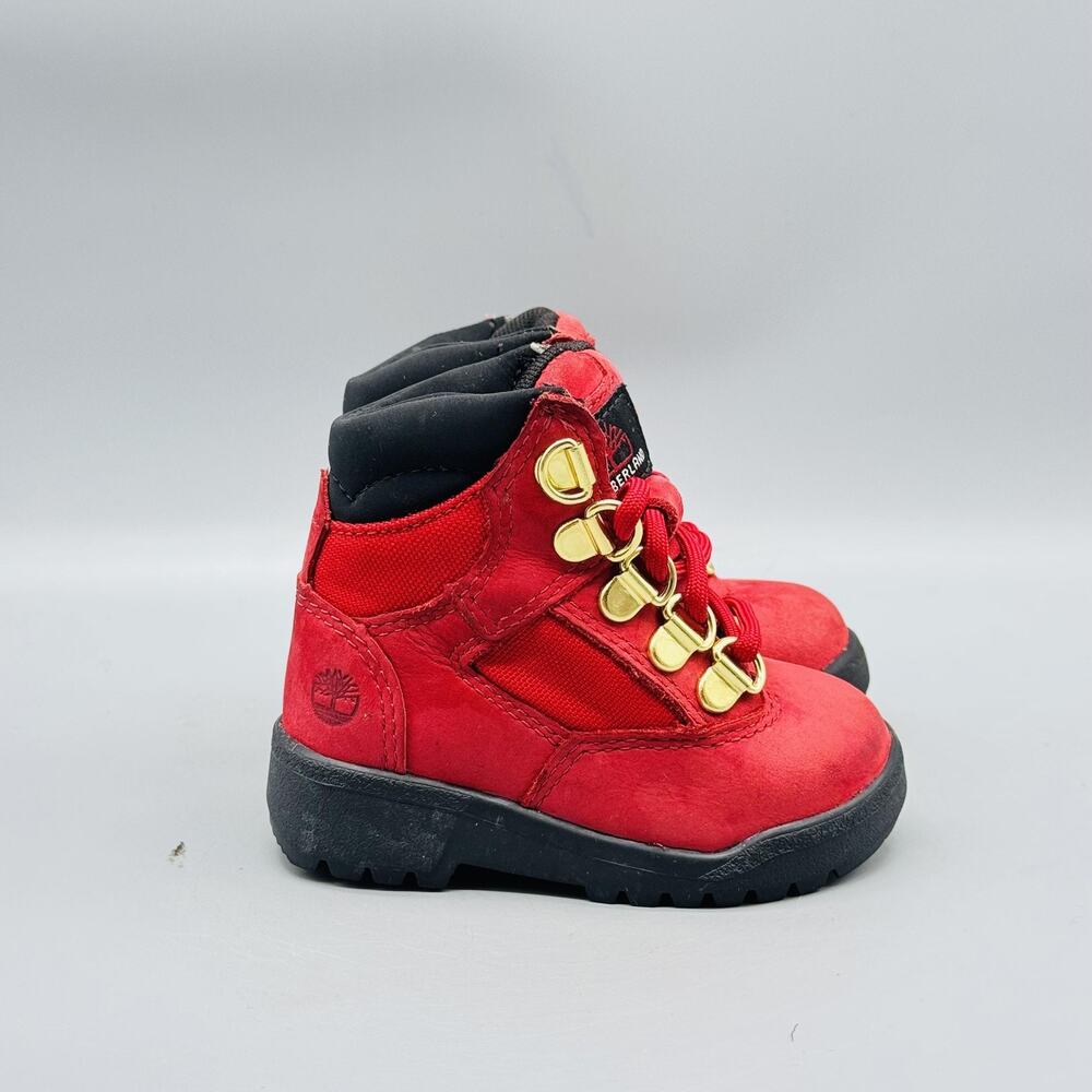 Timberland Boots Toddler Girls Boys 5 Red Suede Field Hiking Ankle Lace Up Shoes
